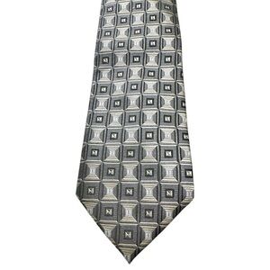 NWT Pronto Uomo Couture- Silver Square Print Tie